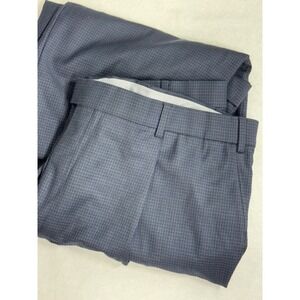 Hart Schaffner Marx Mens Blue Plaid 100% Wool Cuffed Dress Pants‎ EUC